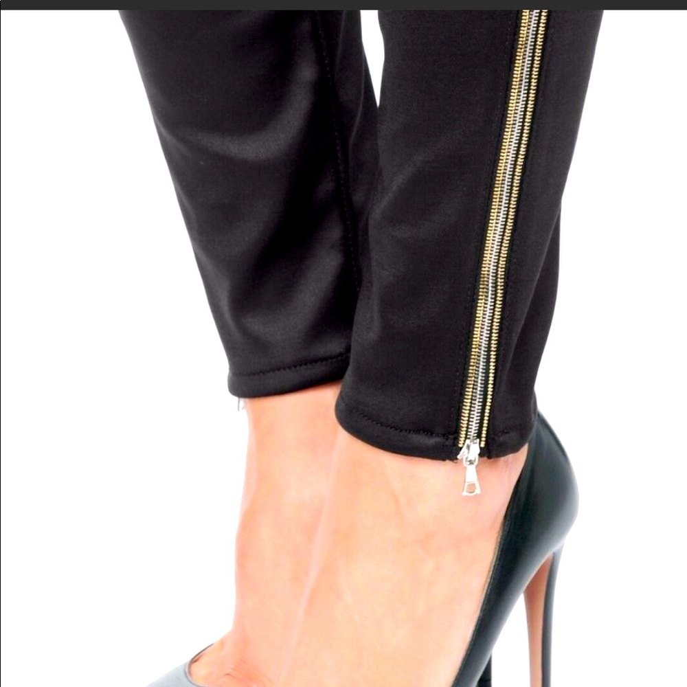 7 For All Mankind Black Faux Satin Ankle Zip Pant